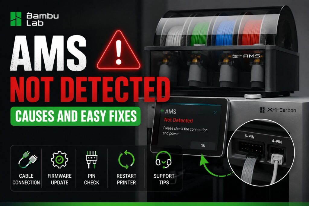 Bambu Lab AMS not detected troubleshooting setup on a 3D printer